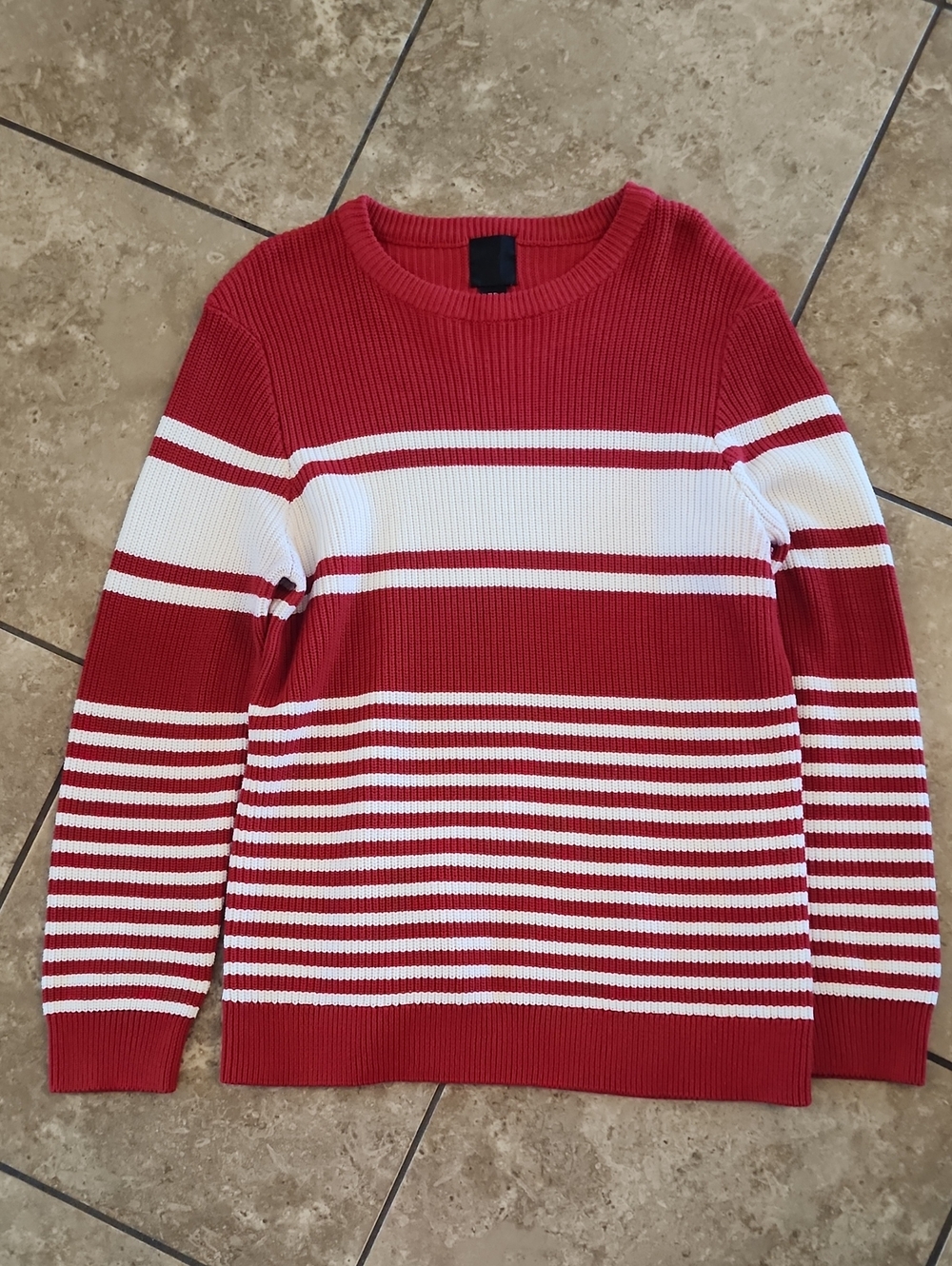 H&M Red and White Striped Ribbed Sweater
